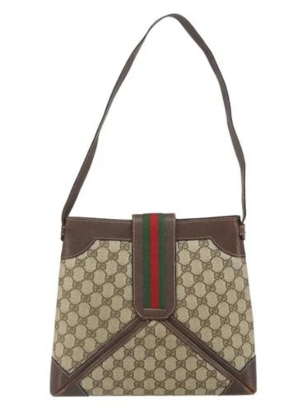 GUCCI GG Supreme Web Sherry Line Shoulder Bag PVC Beige Gold 201446 Auth 166734 - Picture 2 of 16